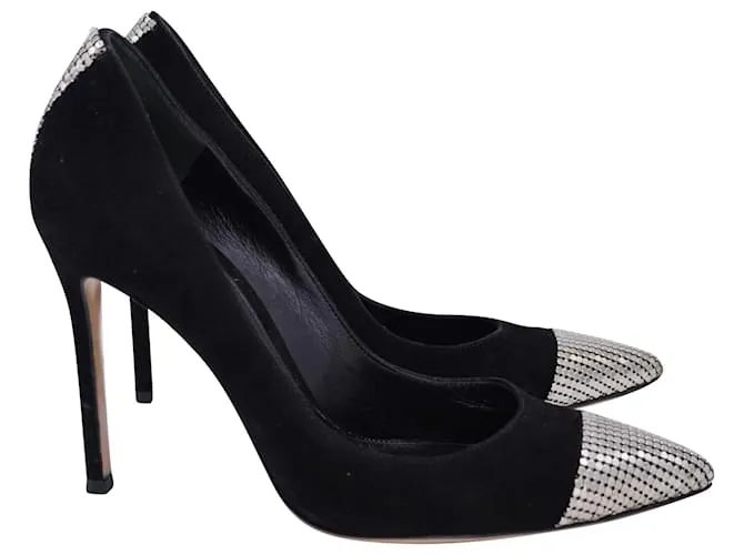 Zapatos de punta de malla metálica Gianvito Rossi en ante negro 
